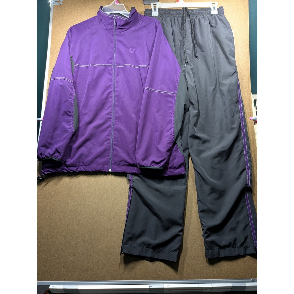 Wilson Mens Tracksuit Set Purple Gray Jacket L Pants M Windbreaker Warmup